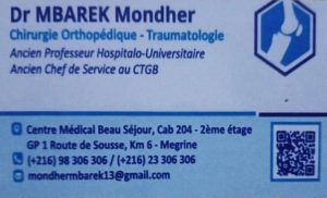 Traumatologie et chirurgie orthopédique Mégrine - Dr Mondher Mbarek