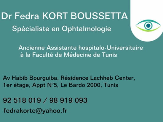 Ophtalmologue à Le Bardo / Dr Fedra Kort Boussetta